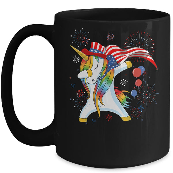 Dabbing Unicorn 4th of July American Flag Girls Mug 15oz Mug Black 600x 1.jpg