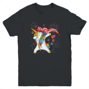 Dabbing Unicorn 4th of July American Flag Girls Youth Youth T Shirt Black 600x.jpg