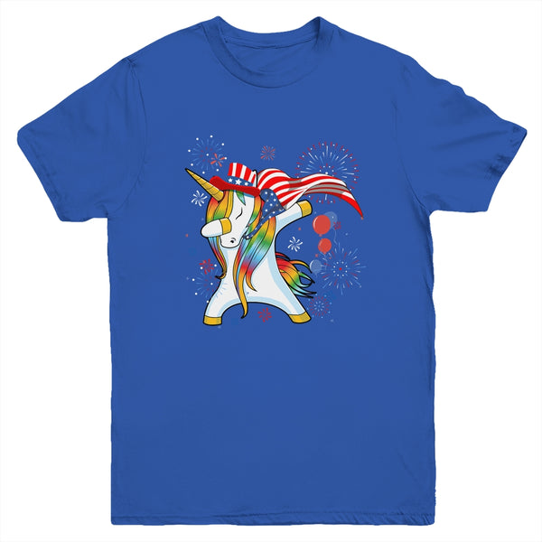 Dabbing Unicorn 4th of July American Flag Girls Youth Youth T Shirt Royal 600x.jpg