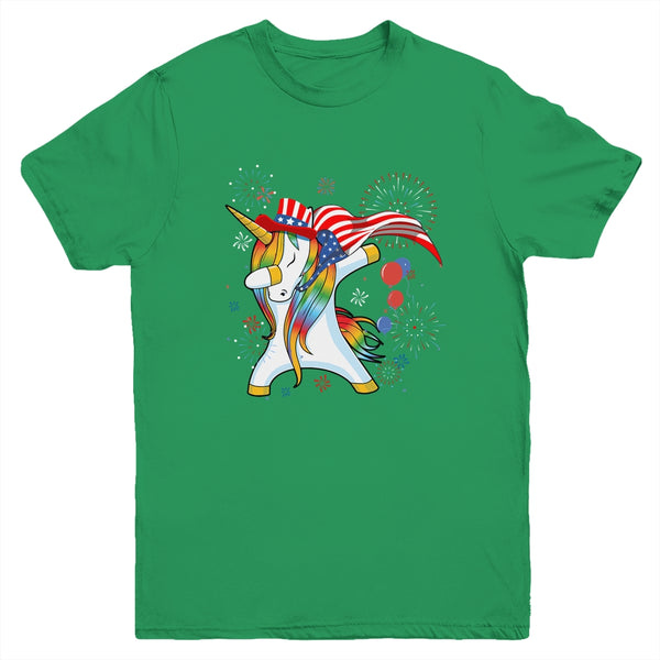 Dabbing Unicorn 4th of July American Flag Girls Youth Youth T Shirt Irish Green 600x.jpg