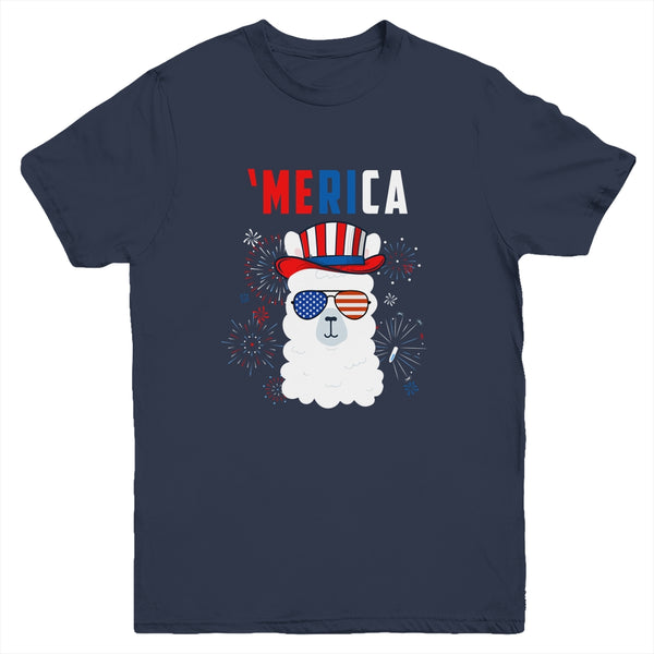 USA Patriotic American Llama July 4th Alpaca Youth Youth T Shirt Navy 600x.jpg