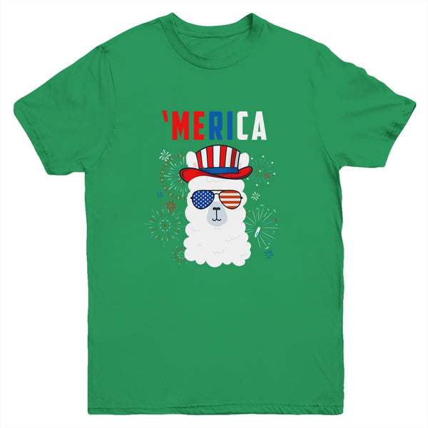 USA Patriotic American Llama July 4th Alpaca Youth Youth T Shirt Irish Green 600x.jpg