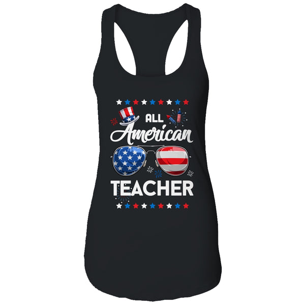 4th Of July All American Teacher Independence Day Women s Ideal Racerback Tank Black 600x 2.jpg