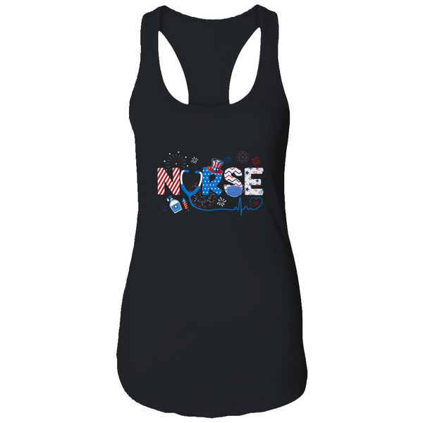 Patriotic Nurse 4th Of July American Flag Independence Day Women s Ideal Racerback Tank Black 600x 1.jpg