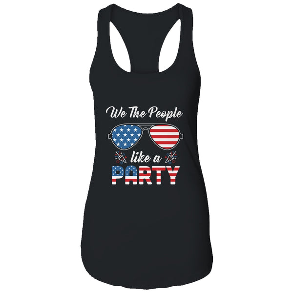 4th Of July We The People Like To Party Funny Patriotic Women s Ideal Racerback Tank Black 600x 2.jpg