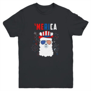 USA Patriotic American Llama July 4th Alpaca Youth Youth T Shirt Black 600x 1.jpg