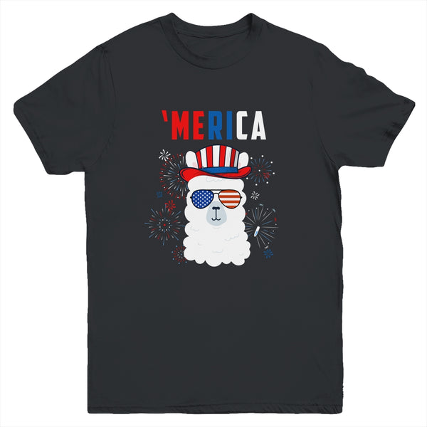 USA Patriotic American Llama July 4th Alpaca Youth Youth T Shirt Black 600x 1.jpg