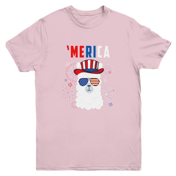 USA Patriotic American Llama July 4th Alpaca Youth Youth T Shirt Light Pink 600x 1.jpg