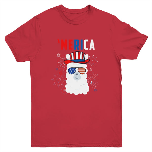 USA Patriotic American Llama July 4th Alpaca Youth Youth T Shirt Red 600x 4.jpg